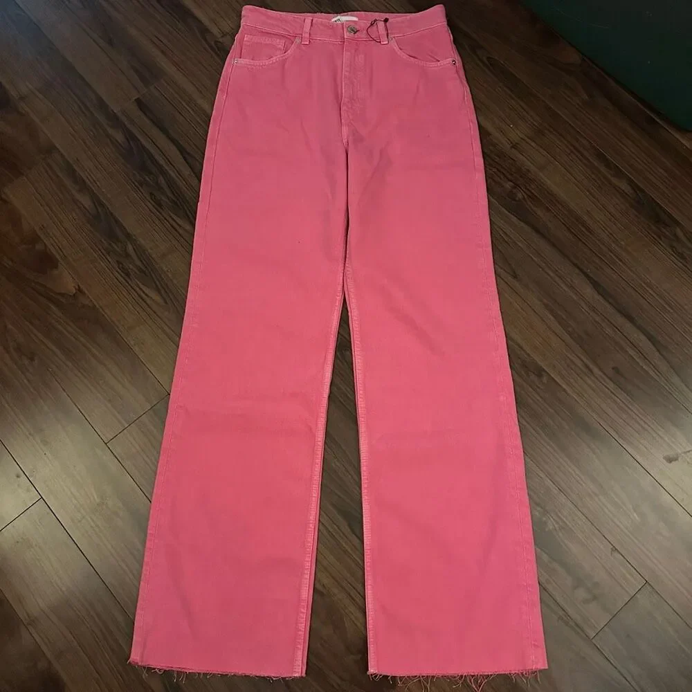 Zara wide leg pink jeans women’s 10 - Picture 1 of 7